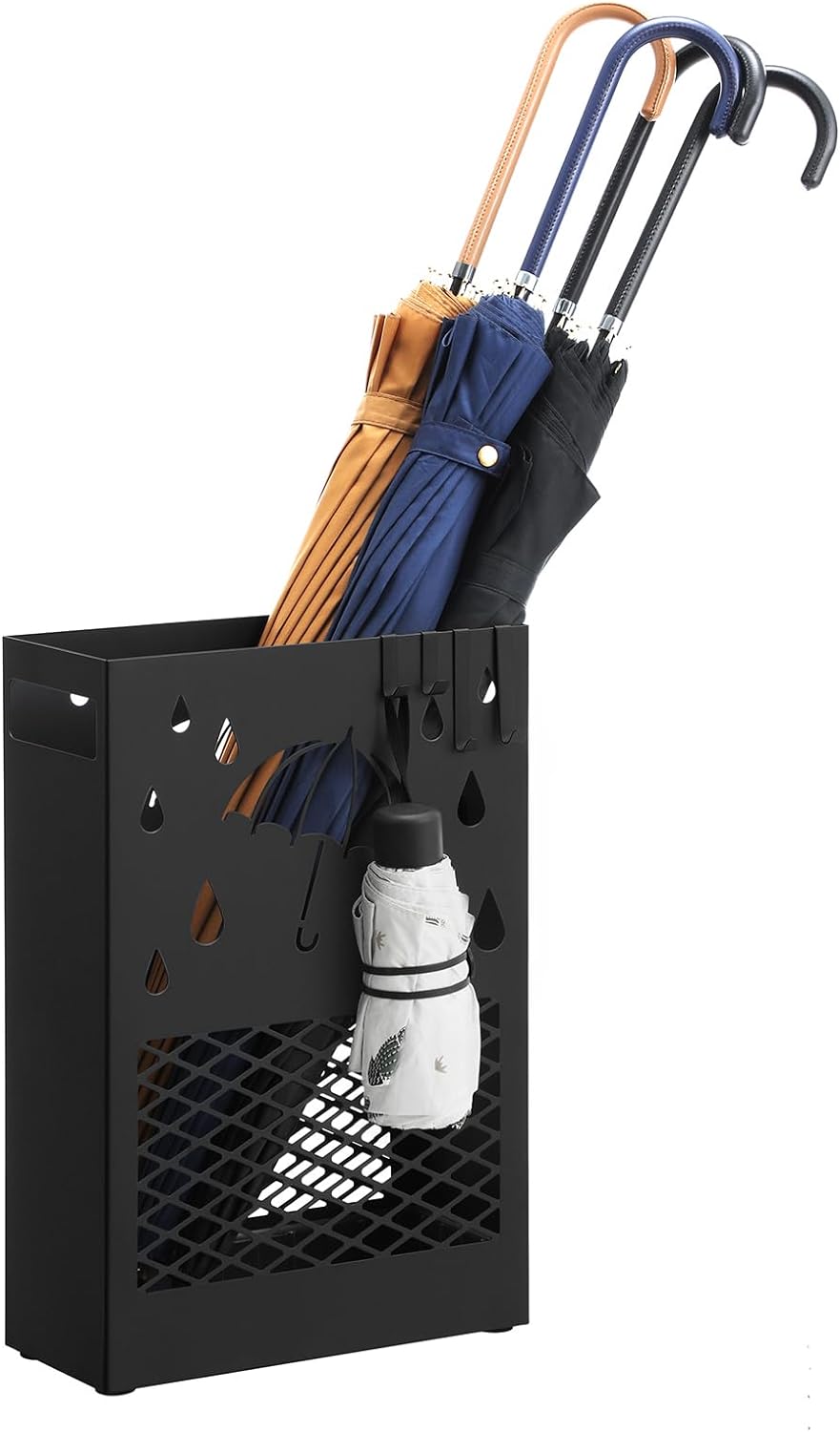 SONGMICS Metal Umbrella Stand with Drip Tray and 4 Hooks