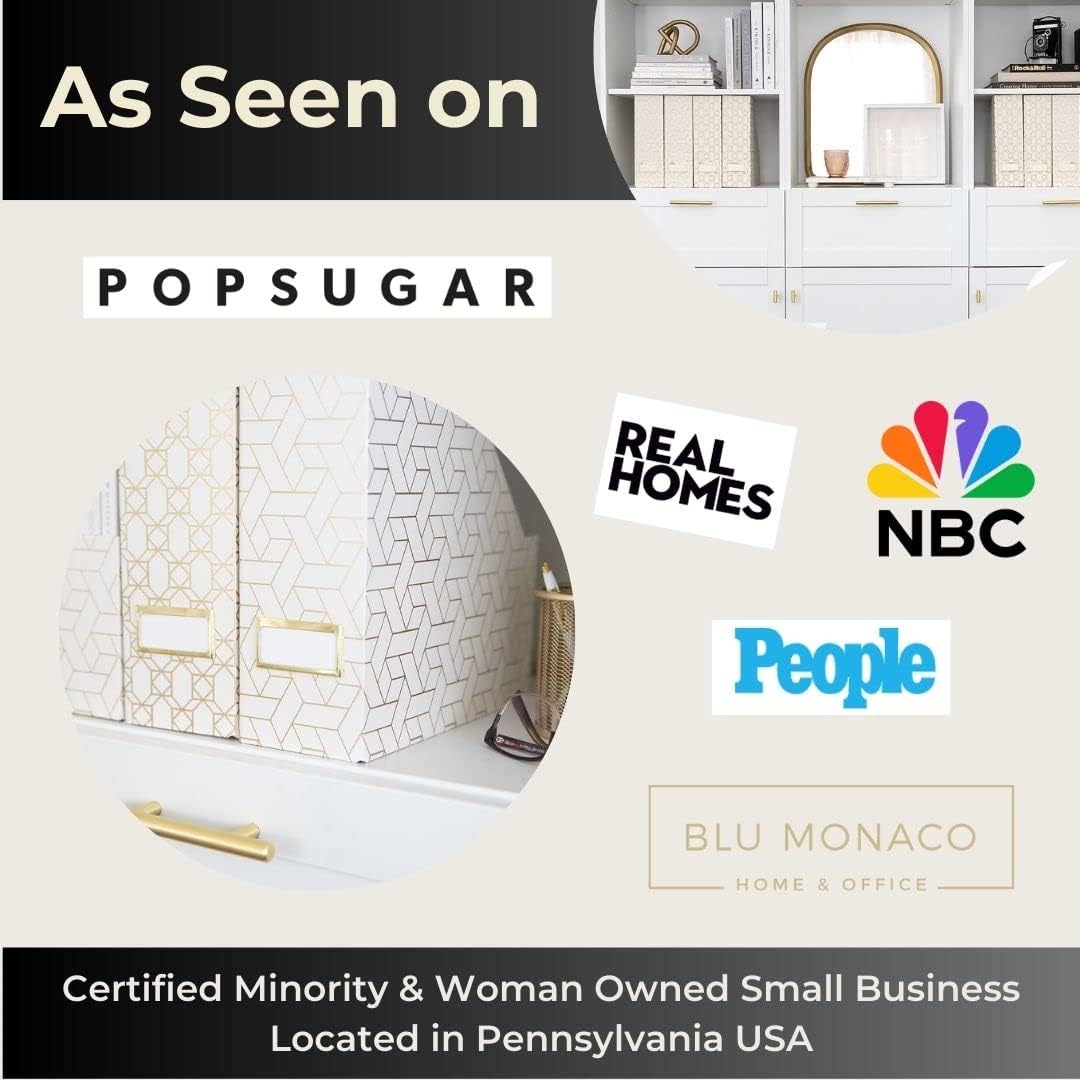 BLU MONACO Foldable Magazine Storage Boxes - Set of 4 Gold Woven Design