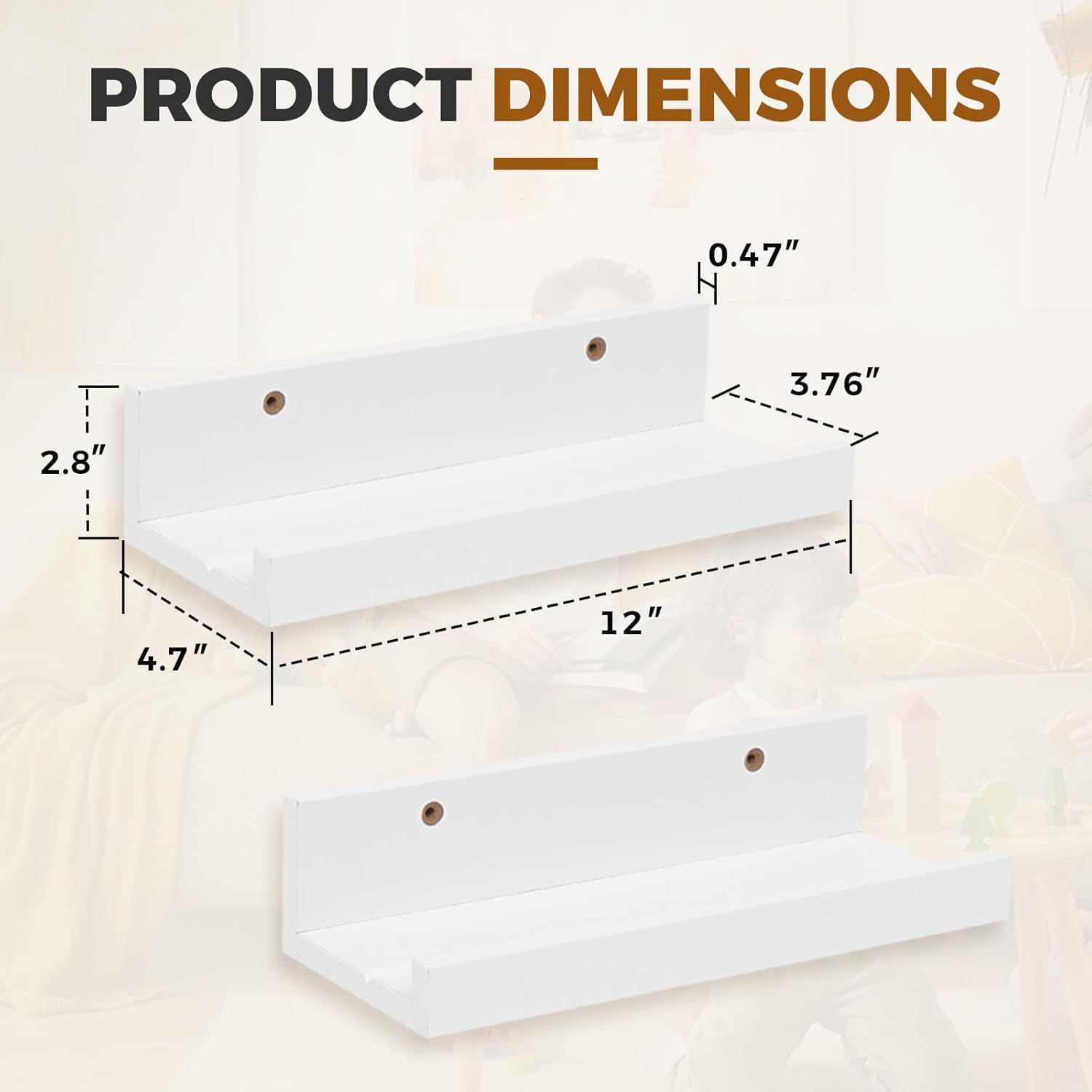 Muzilife 12 Inch Floating Wall Ledge Shelves Set of 2