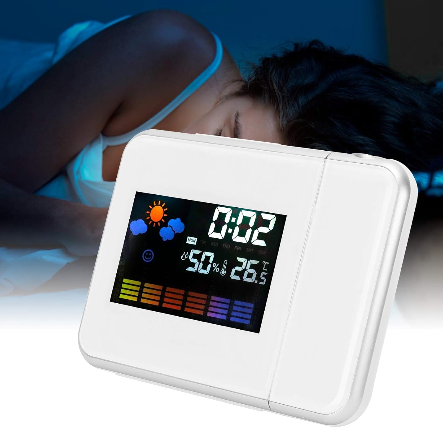 White Projection Alarm Clock with Weather Forecast