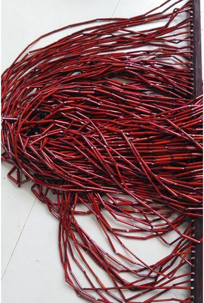Natural Bamboo Bead Curtain for Doorways Red Panel 90x100cm 60 Strands