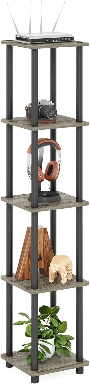 Furinno 5-Tier Corner Display Shelf with Rounded Edges