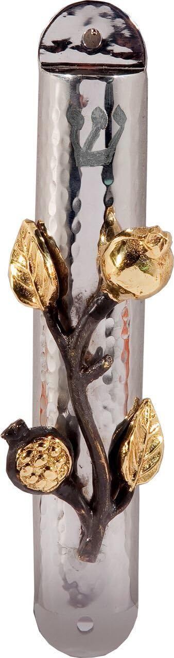 Yair Emanuel Hammered Mezuzah Case with Pomegranate Branch 12cm