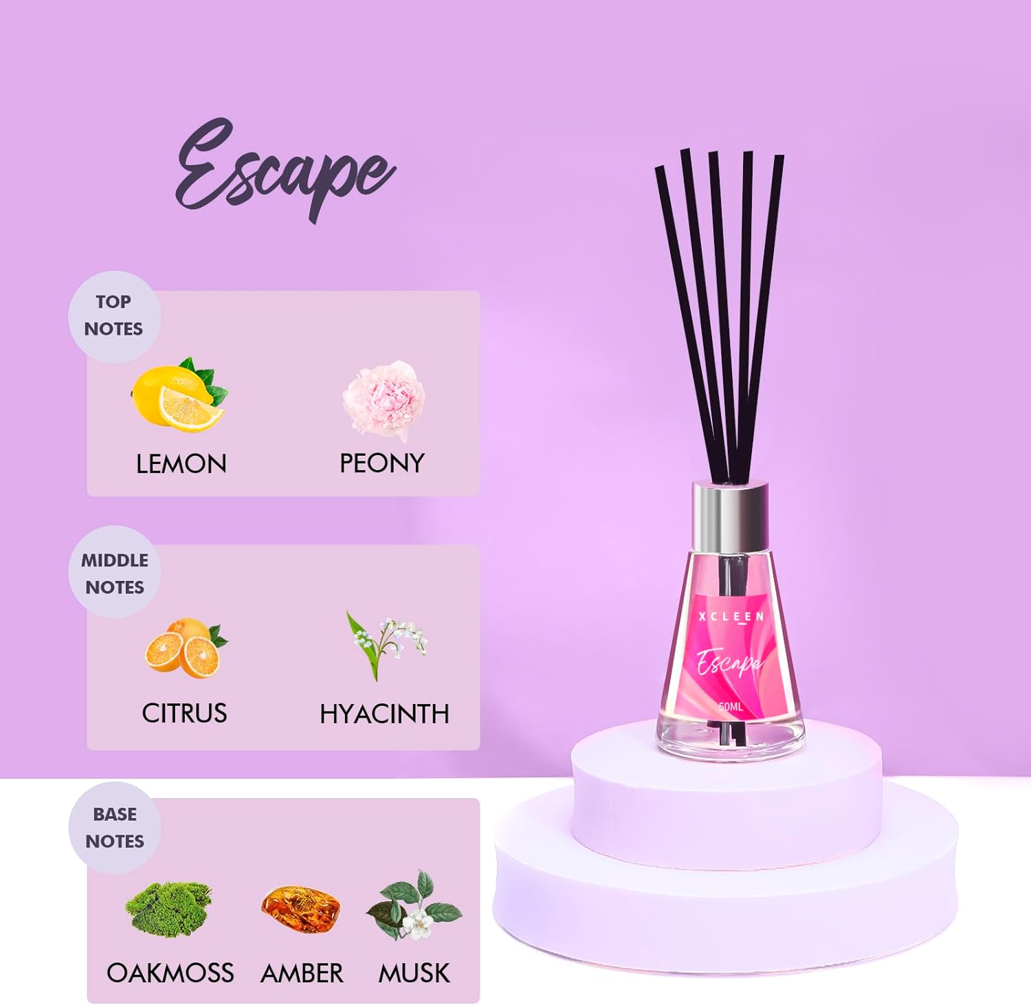 3 Pack Reed Diffuser Set with 15 Sticks Escape Vanilla Moroccan Amber