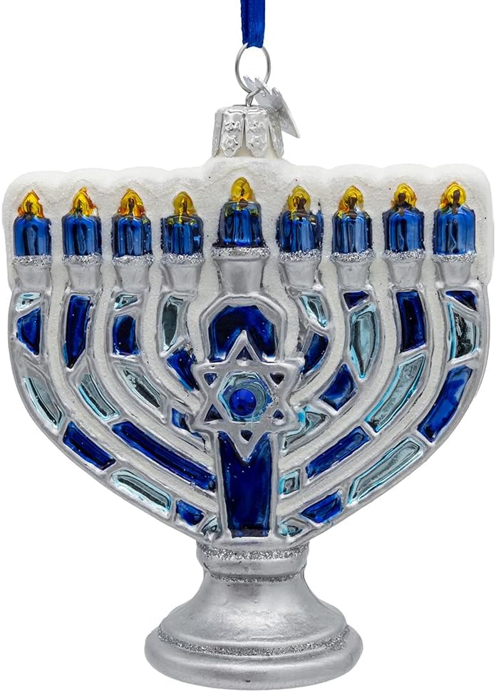 Kurt Adler 375 Inch Noble Gems Glass Menorah Ornament