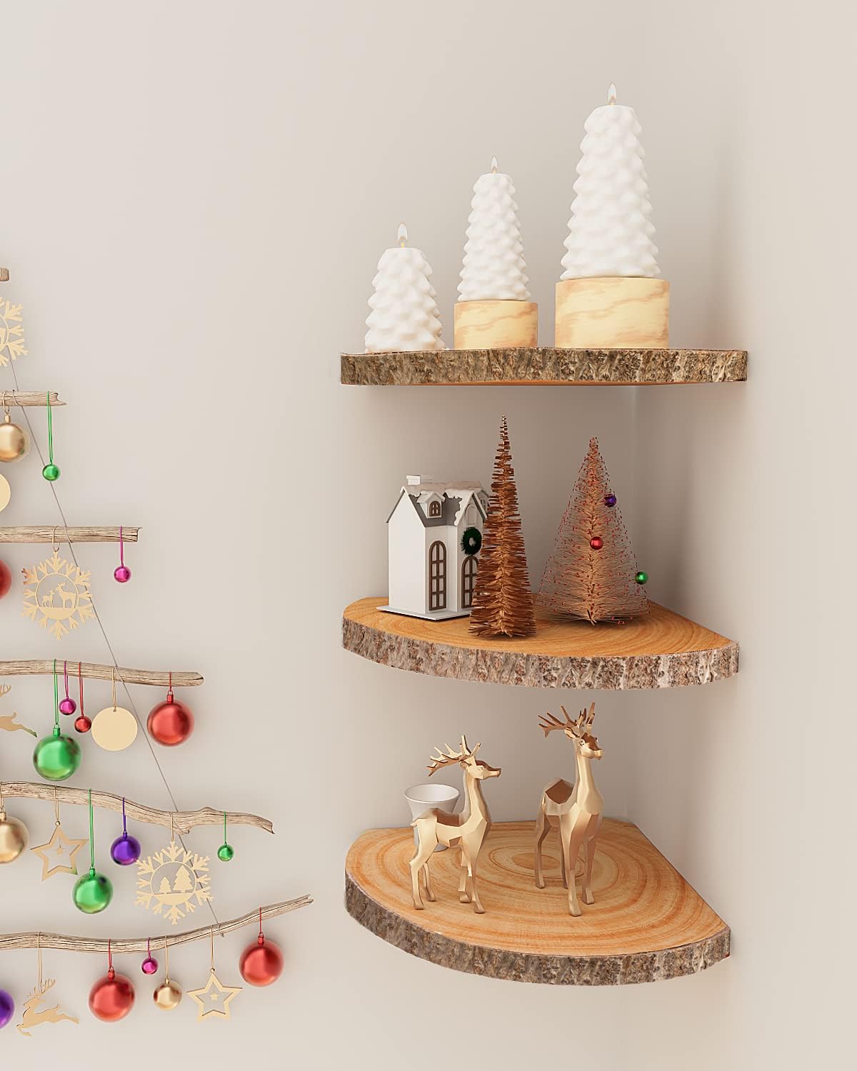 3Pcs Rustic Corner Floating Shelves for Home Decor