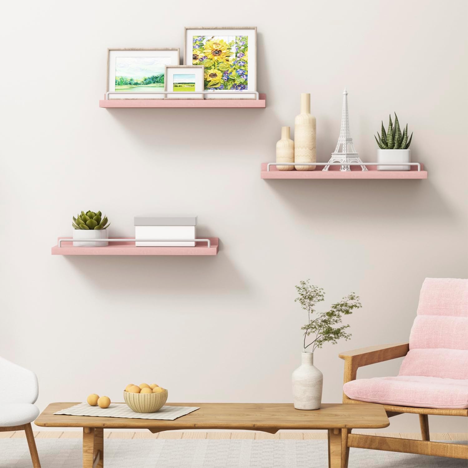 Pink and White Floating Shelves Set of 3