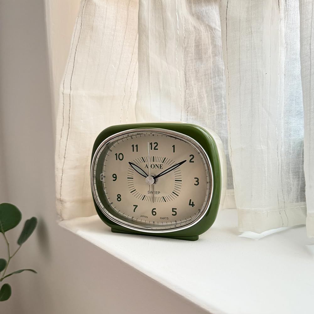 Square Round Silent Alarm Clock - Green