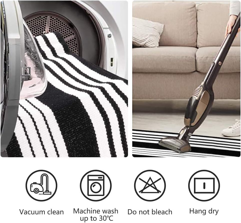 Classic Black and White Striped Area Rug