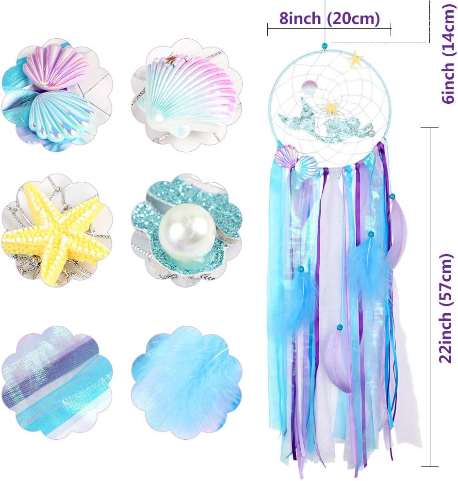 OurWarm Mermaid Dream Catcher Wall Decor for Girls