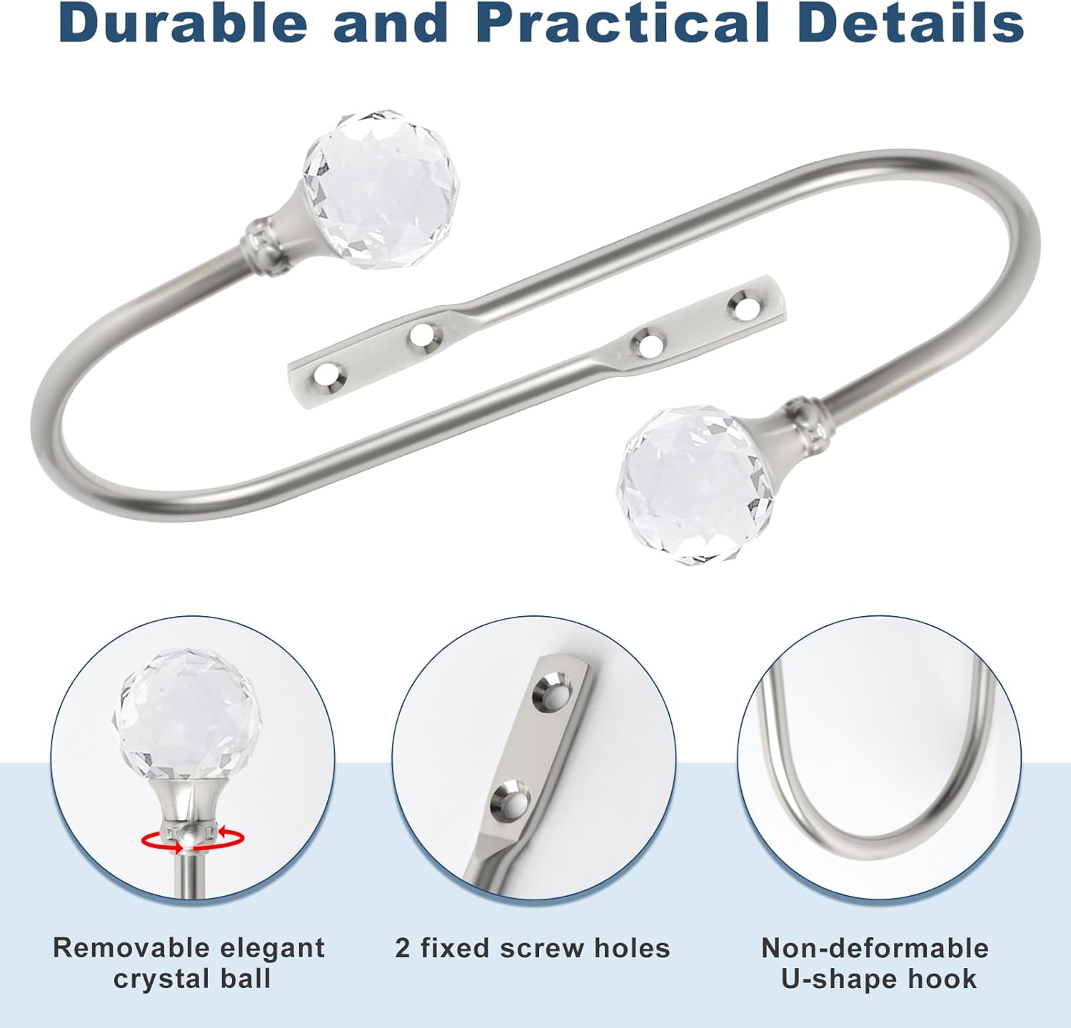 Silver Wall Mounted Curtain Holders with Crystal Ball