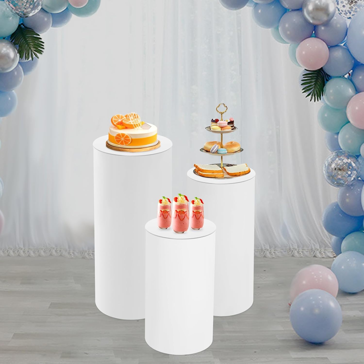 3PCS White Cylinder Pedestal Stand for Wedding Display