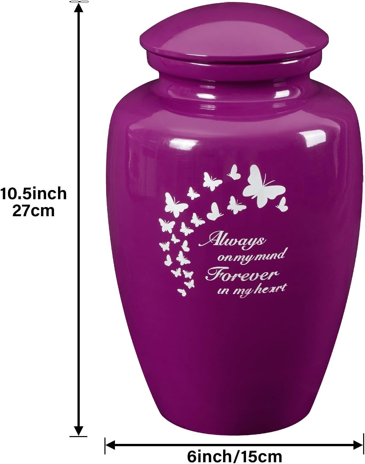 Purple Butterfly Urn for Ashes 10 Inch Height
