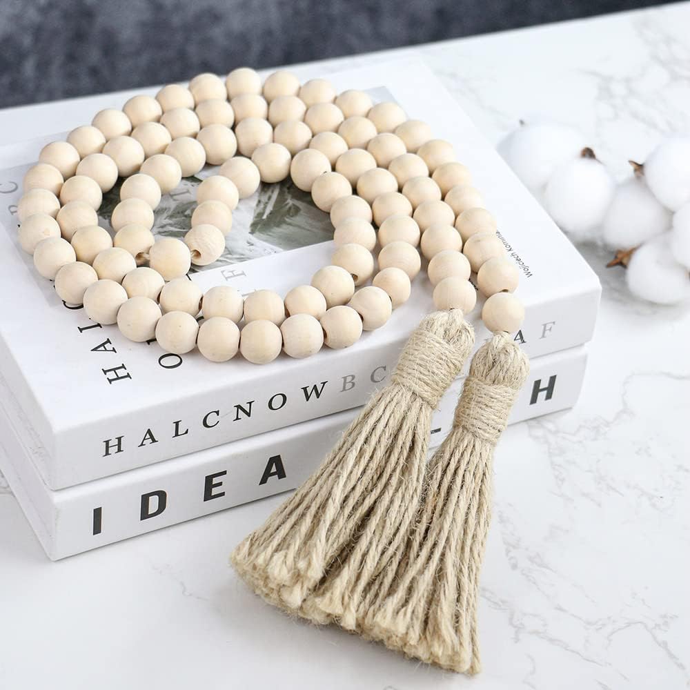 58in Farmhouse Wood Bead Garland with Tassels