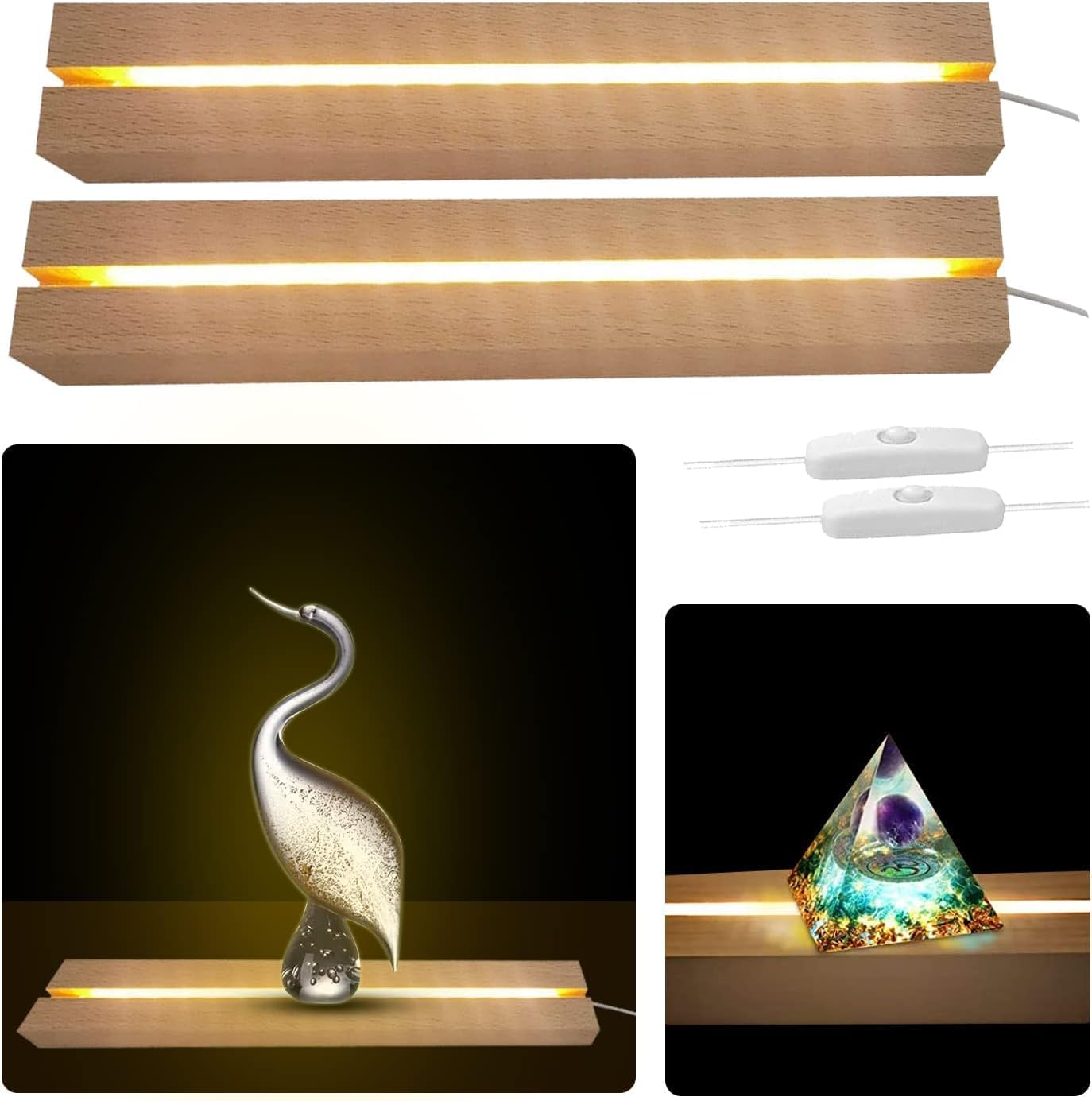 LED Light Base for Acrylic 2 Pcs 1181 Inch Wooden Display Pedestal