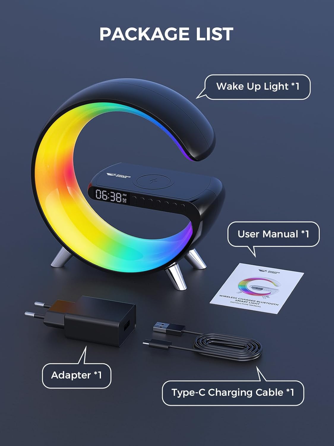 Smiling Shark Smart Wake Up Light with Bluetooth Speaker and Wireless Charger
