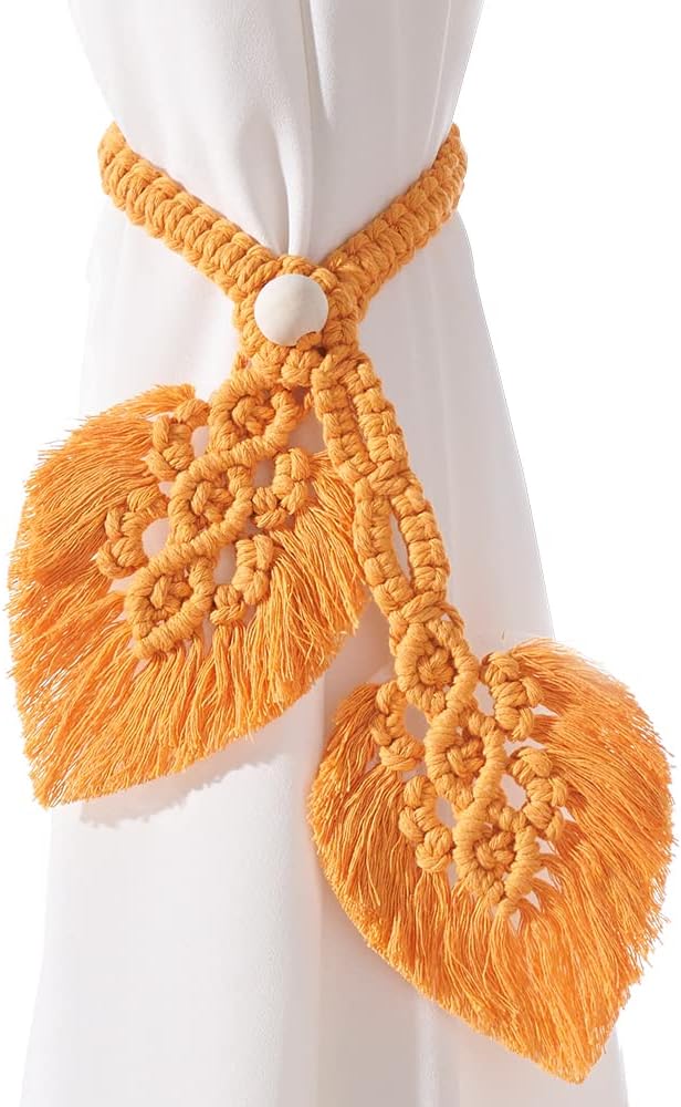 Handmade Cotton Curtain Tiebacks with Adjustable Wooden Beads
