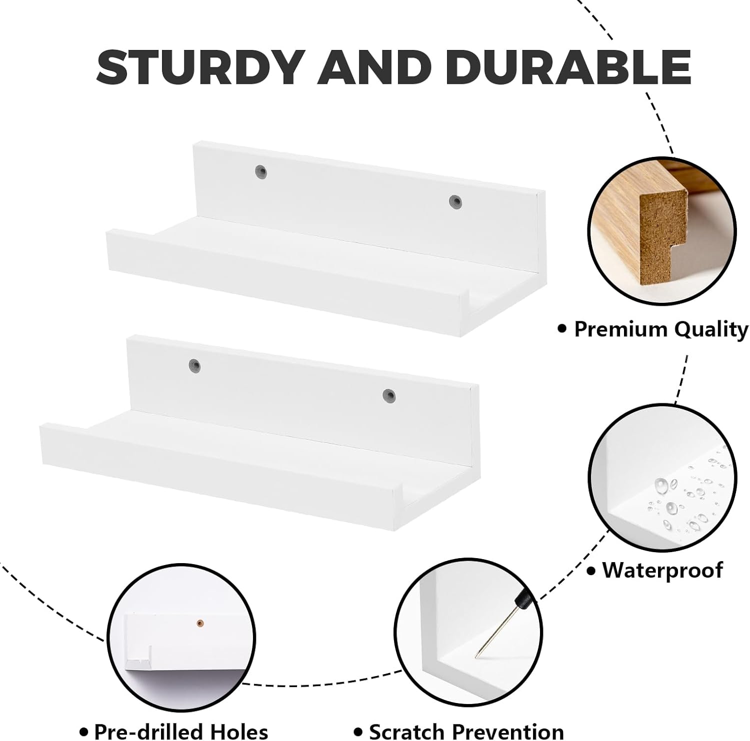 Muzilife 12 Inch Floating Wall Ledge Shelves Set of 2