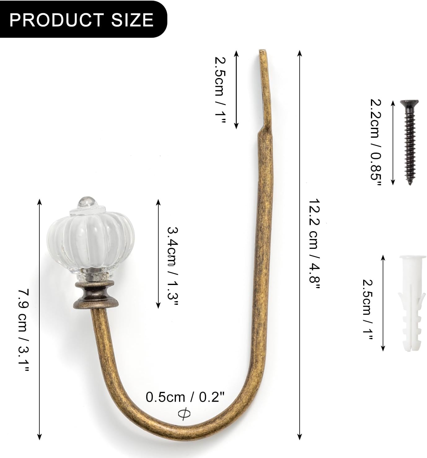 Crystal Curtain Holdbacks - 2 Pack Antique Brass Metal Hooks