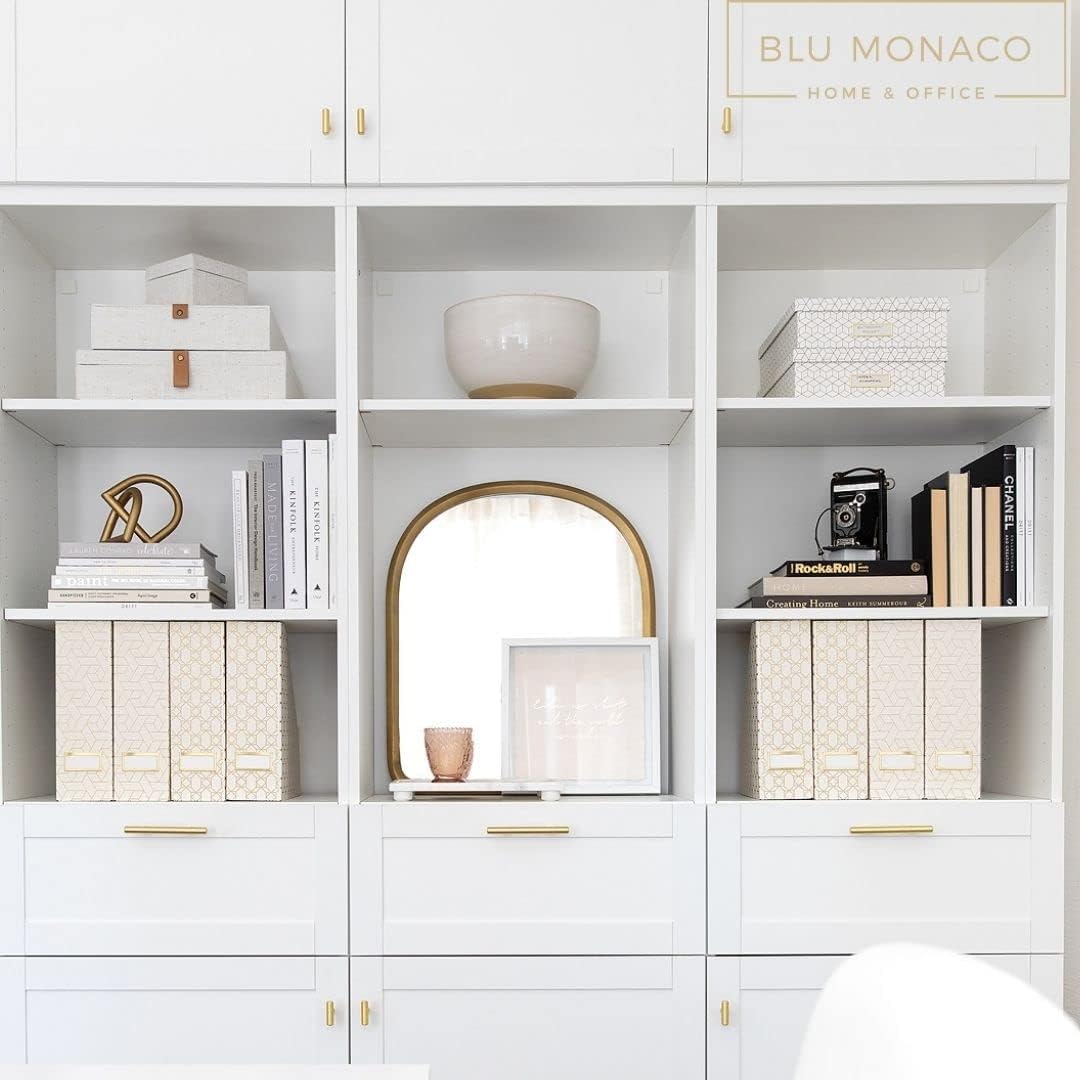 BLU MONACO Foldable Magazine Storage Boxes - Set of 4 Gold Woven Design