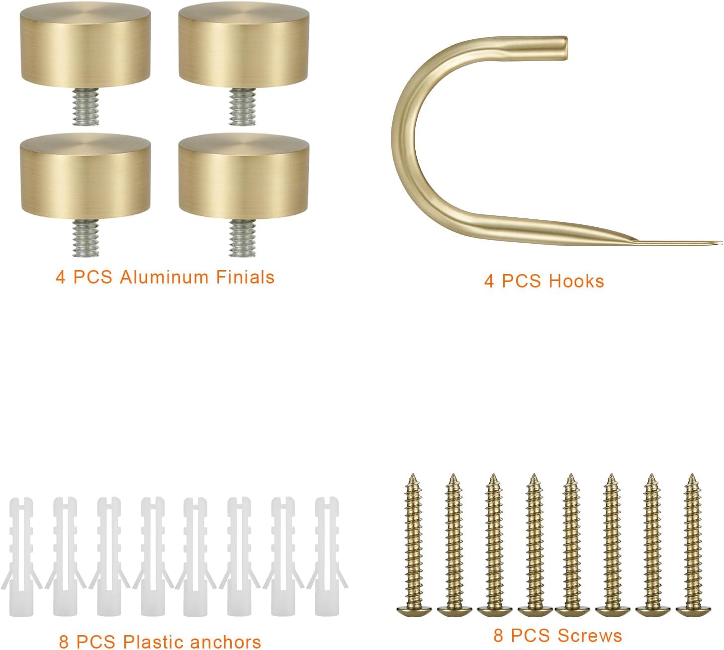 Premium Curtain Holdback with Brass Cap Finials Set of 4