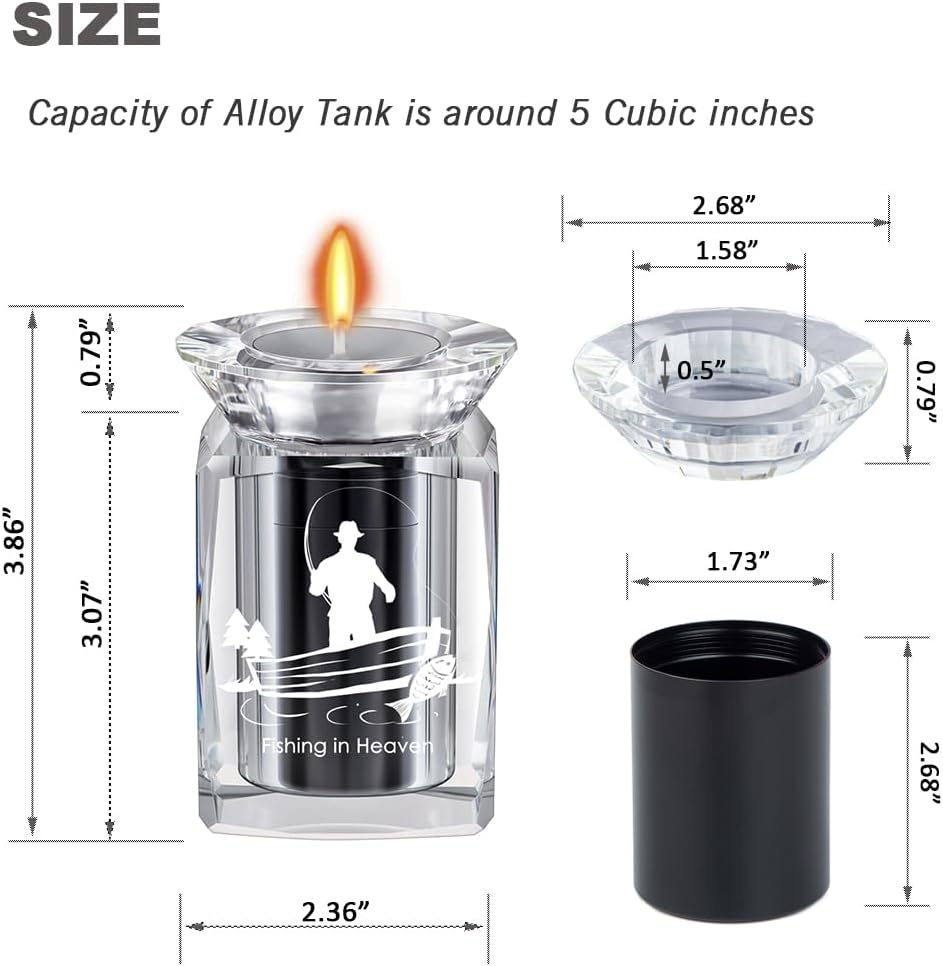 IFOLAINA Small Cremation Urn for Human Ashes Fishing in Heaven Crystal Keepsake