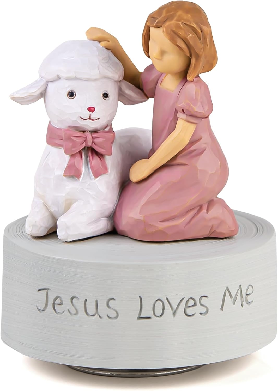Jesus Loves Me Music Box Christian Girl with Lamb Figurine