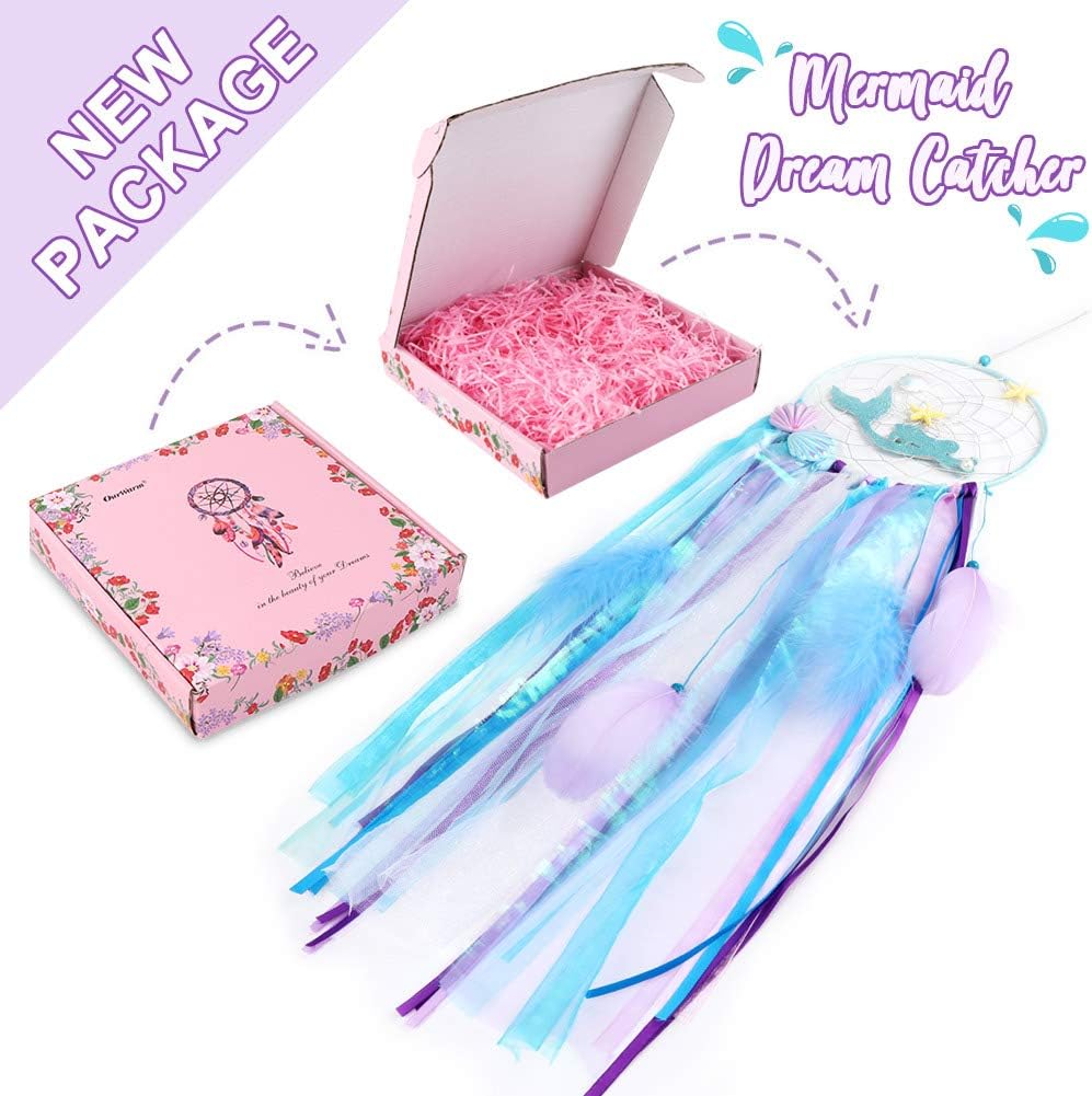 OurWarm Mermaid Dream Catcher Wall Decor for Girls