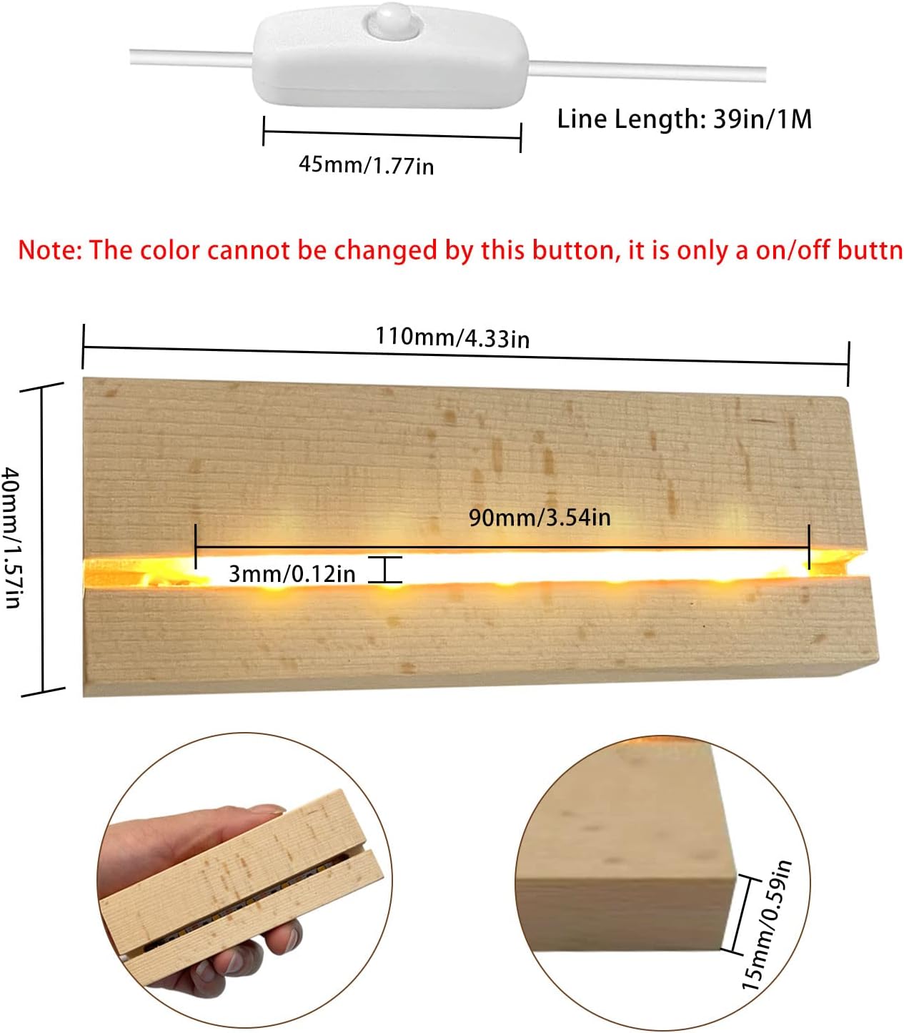 JOJOCY 4 Pack LED Light Base Rectangle Wood Display Pedestal