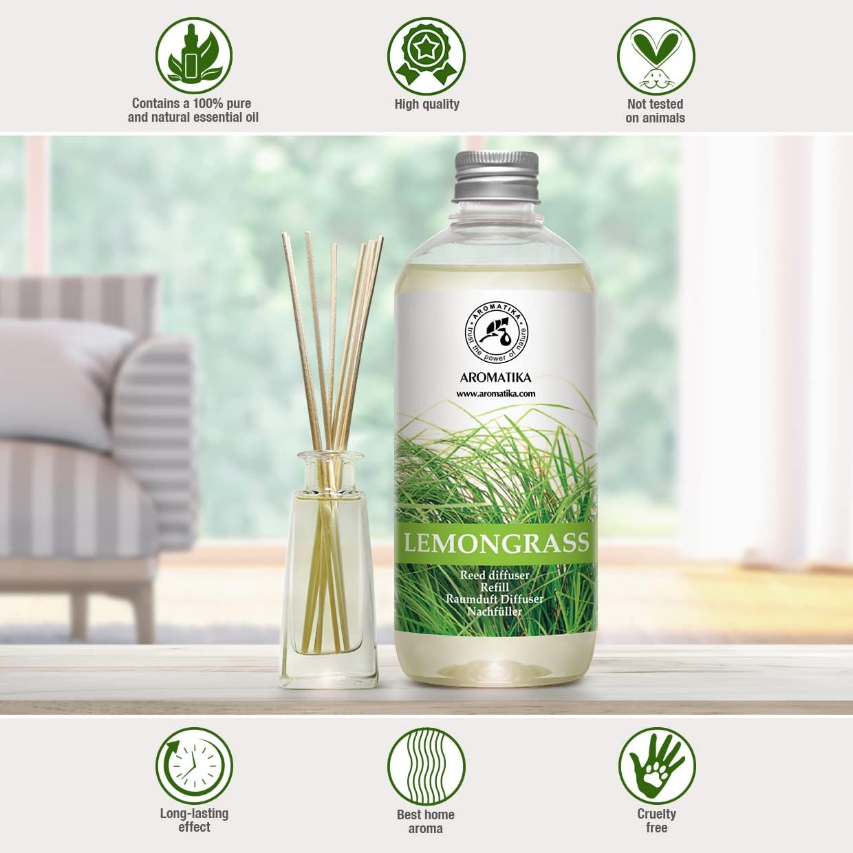 Lemongrass Reed Diffuser Refill 17 Fl Oz Natural Essential Oil