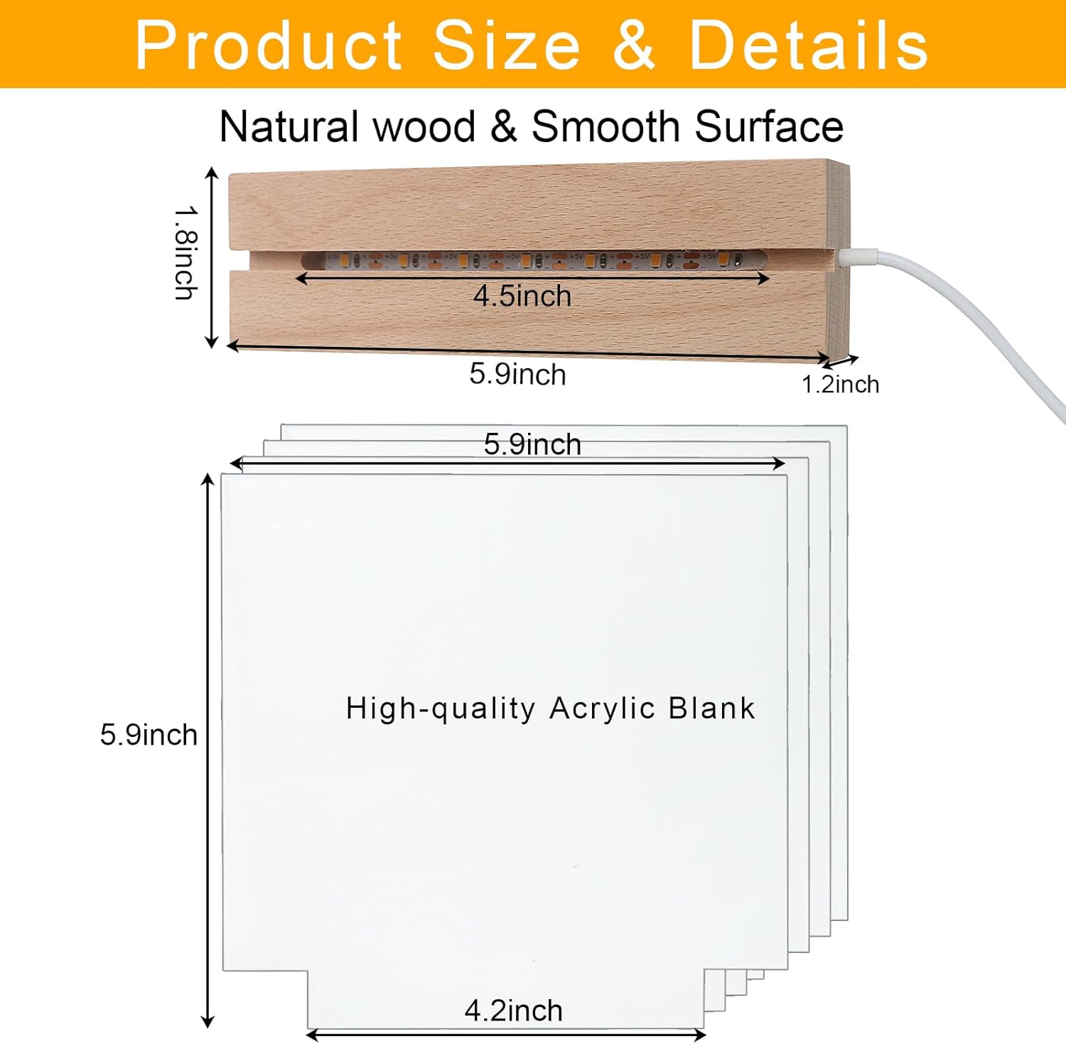 4-Pack 6 Inch Wooden Light Base with Acrylic Display Boards