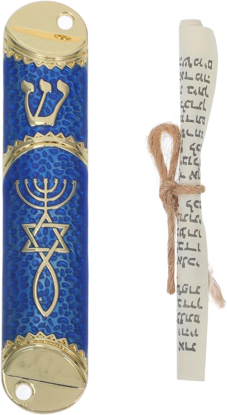 Classic Metal Mezuzah with Scroll Door Decoration