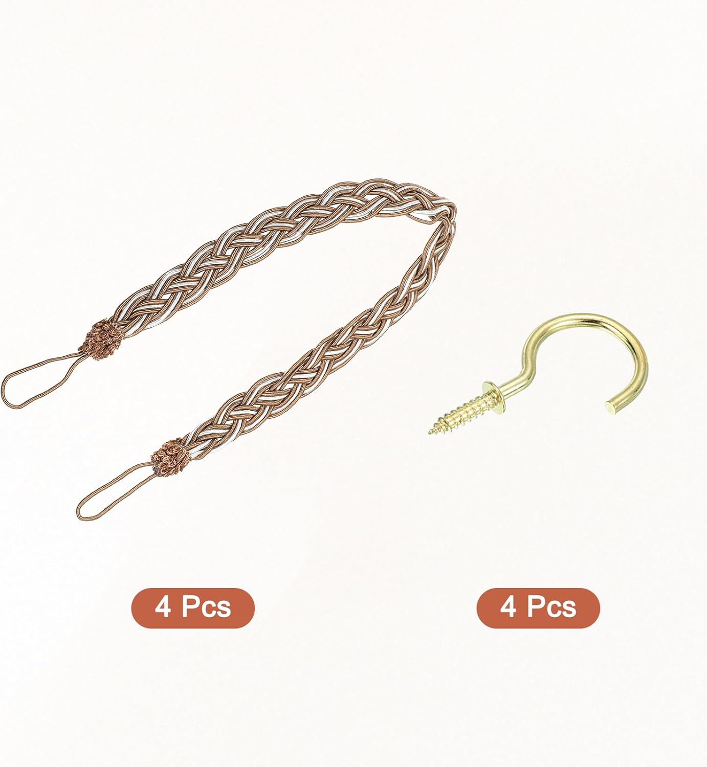 Uxcell 4Pcs Curtain Tiebacks with Braided Design Khaki and Mixed Silver