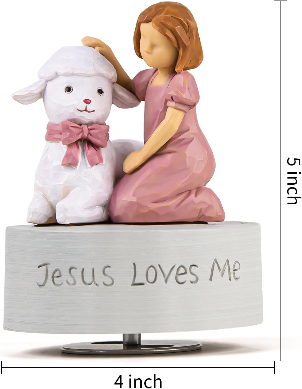 Jesus Loves Me Music Box Christian Girl with Lamb Figurine
