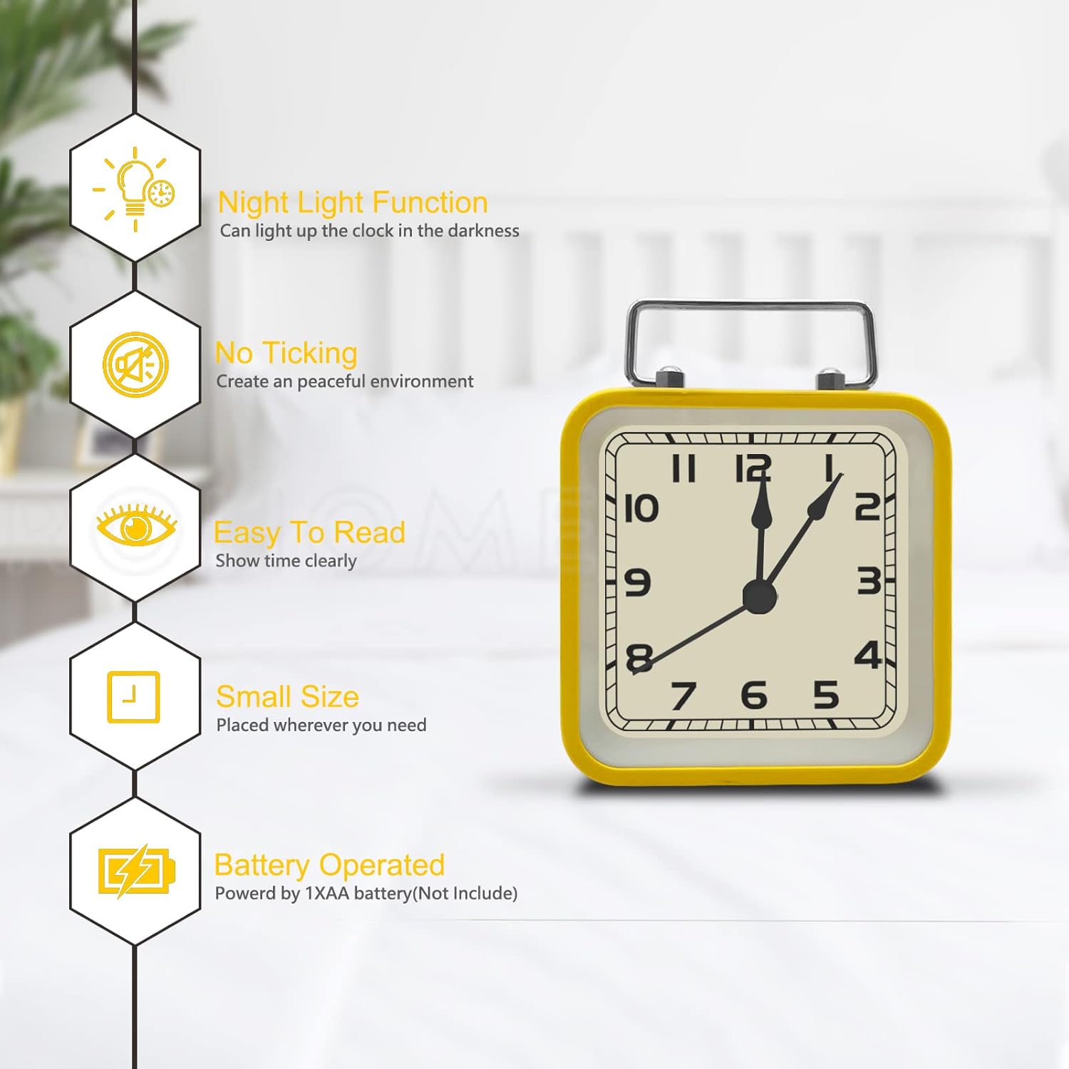 Retro Small Alarm Clock with Night Light and Silent Quartz Movement