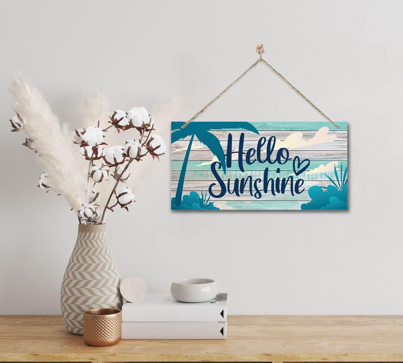 Hello Sunshine Wood Wall Sign 12x6 Inch