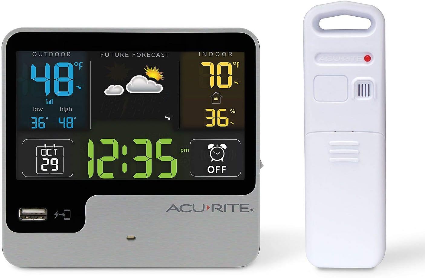 AcuRite Alarm Clock with USB Charger and Weather Forecast