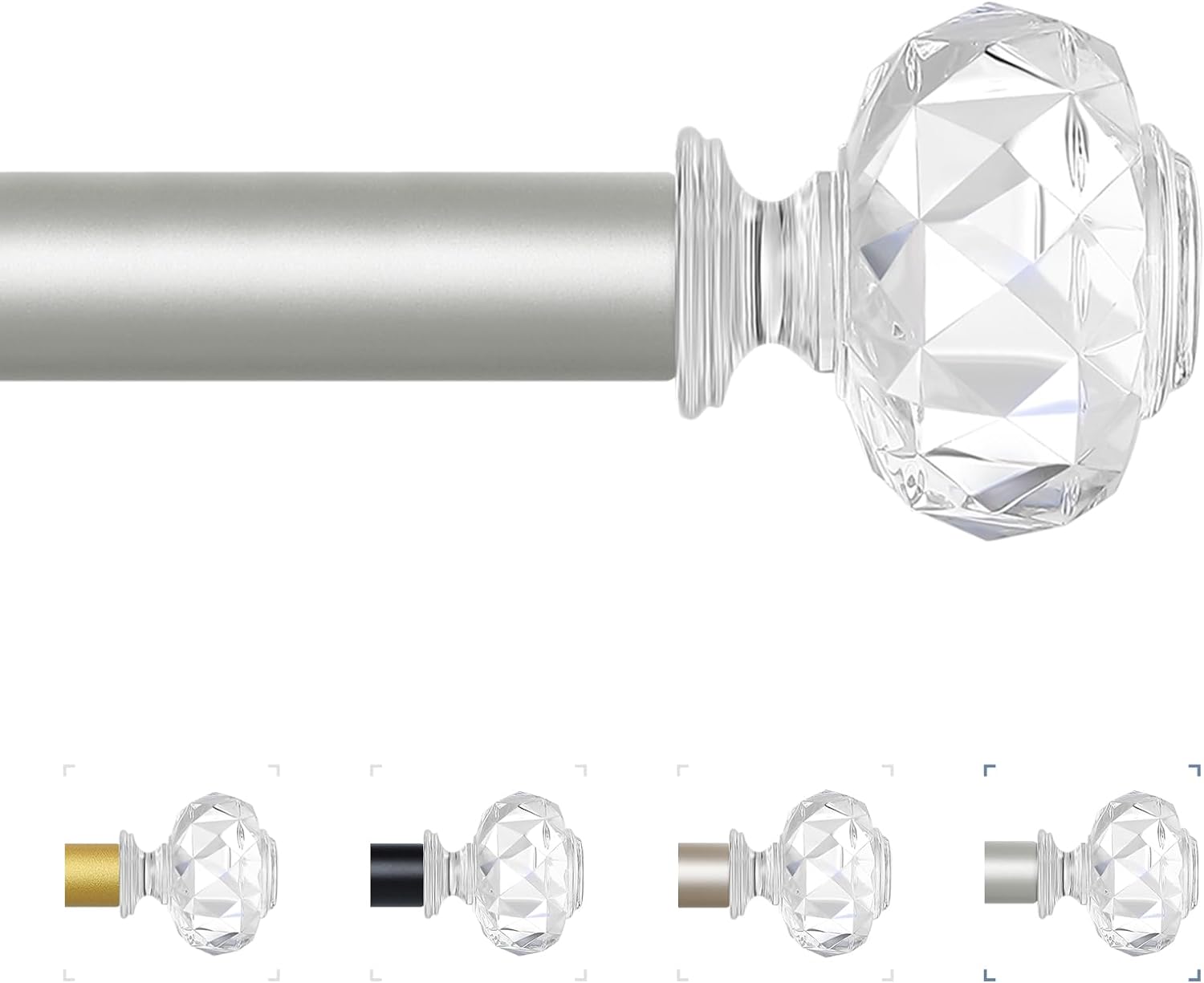 TVWOO Silver Crystal Curtain Rods 66-120 Inch Adjustable