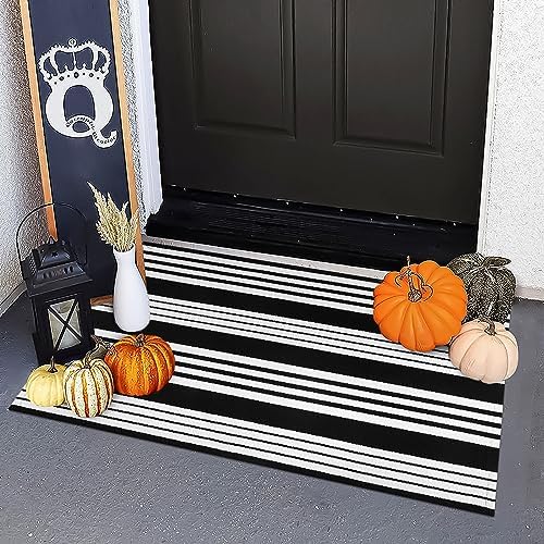 OJIA Front Door Mat 24 x 35 Black White Rug