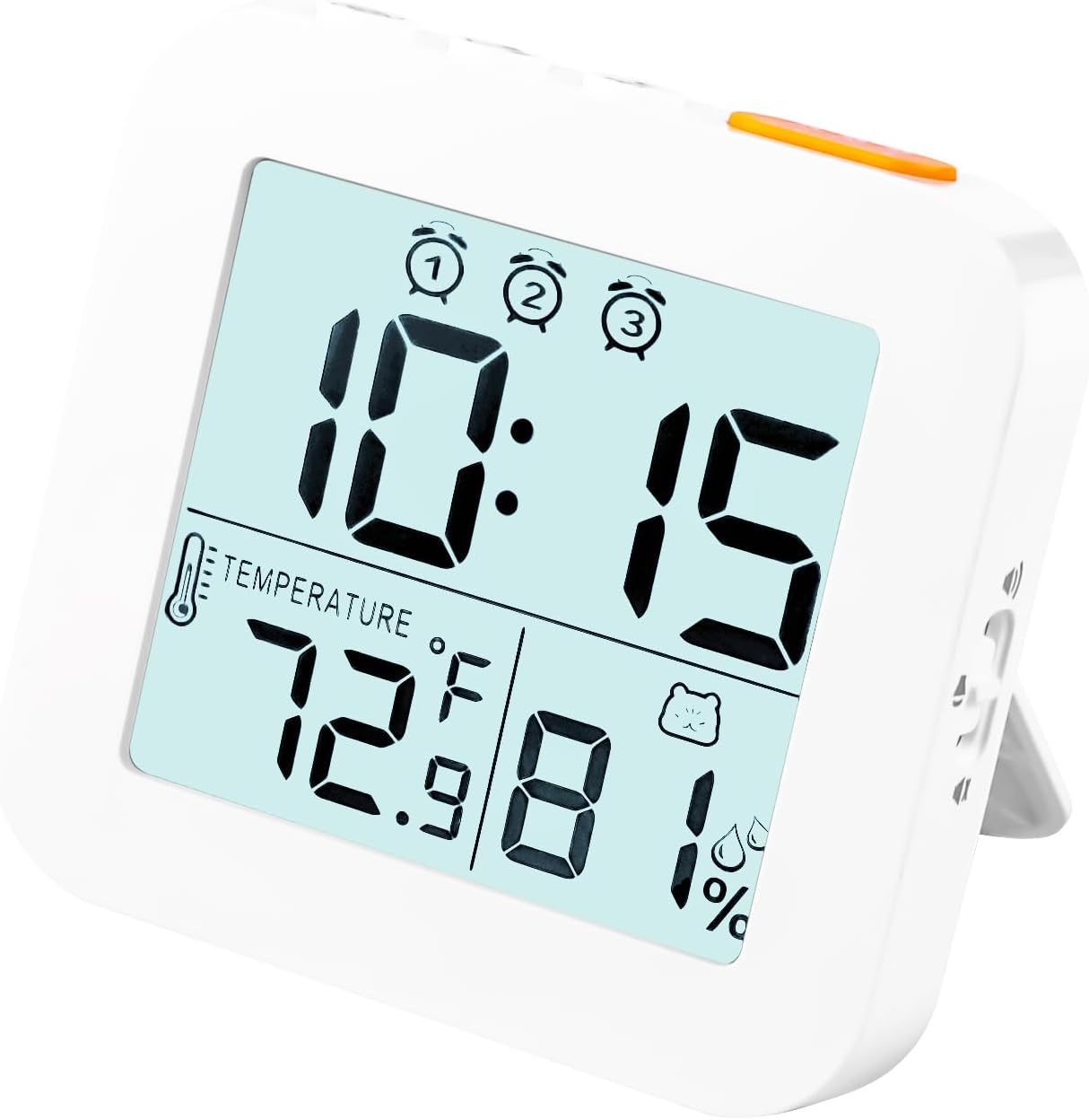 Digital Alarm Clock with 3 Bells and Temperature Display White
