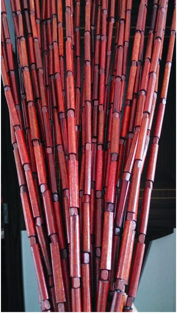 Natural Bamboo Bead Curtain for Doorways Red Panel 90x100cm 60 Strands