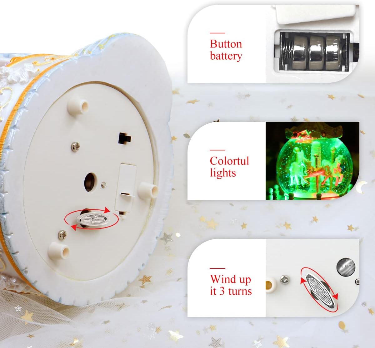 Carousel Horse Music Box with Light - Romantic Snow Globe Gift