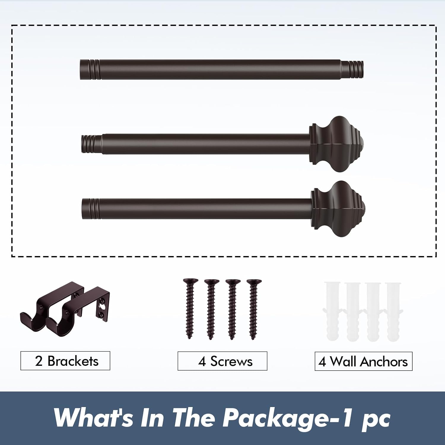Adjustable Bronze Curtain Rod with Classic Finials for 32-46 Inch Windows