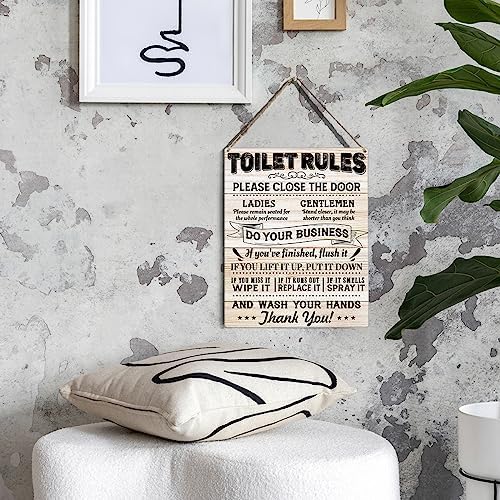 Toilet Rules Sign Wall Decor Rustic Wood 8x10