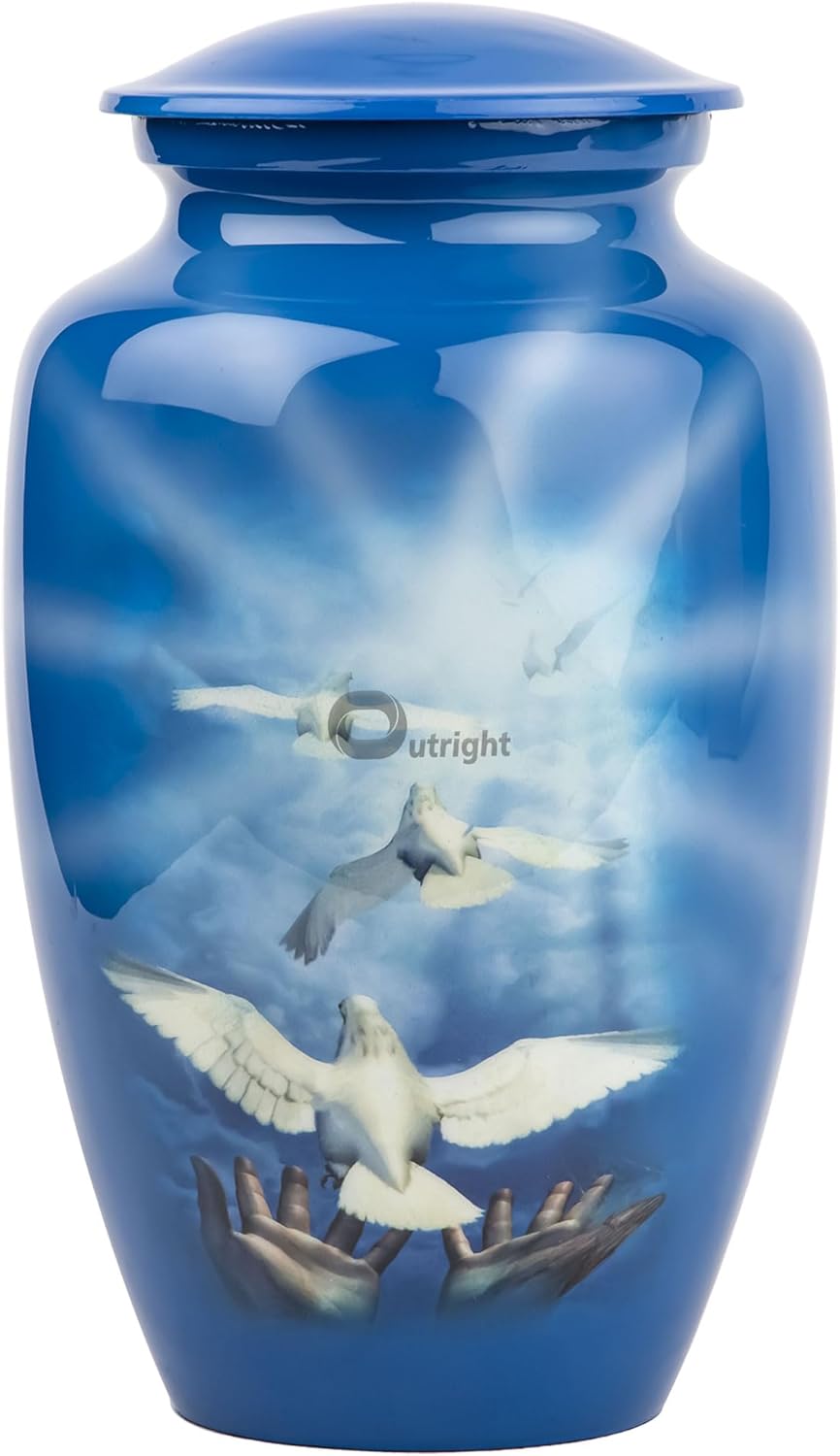 OUTRIGHT Printed Landscape Dove Cremation Urn for Human Ashes Blue
