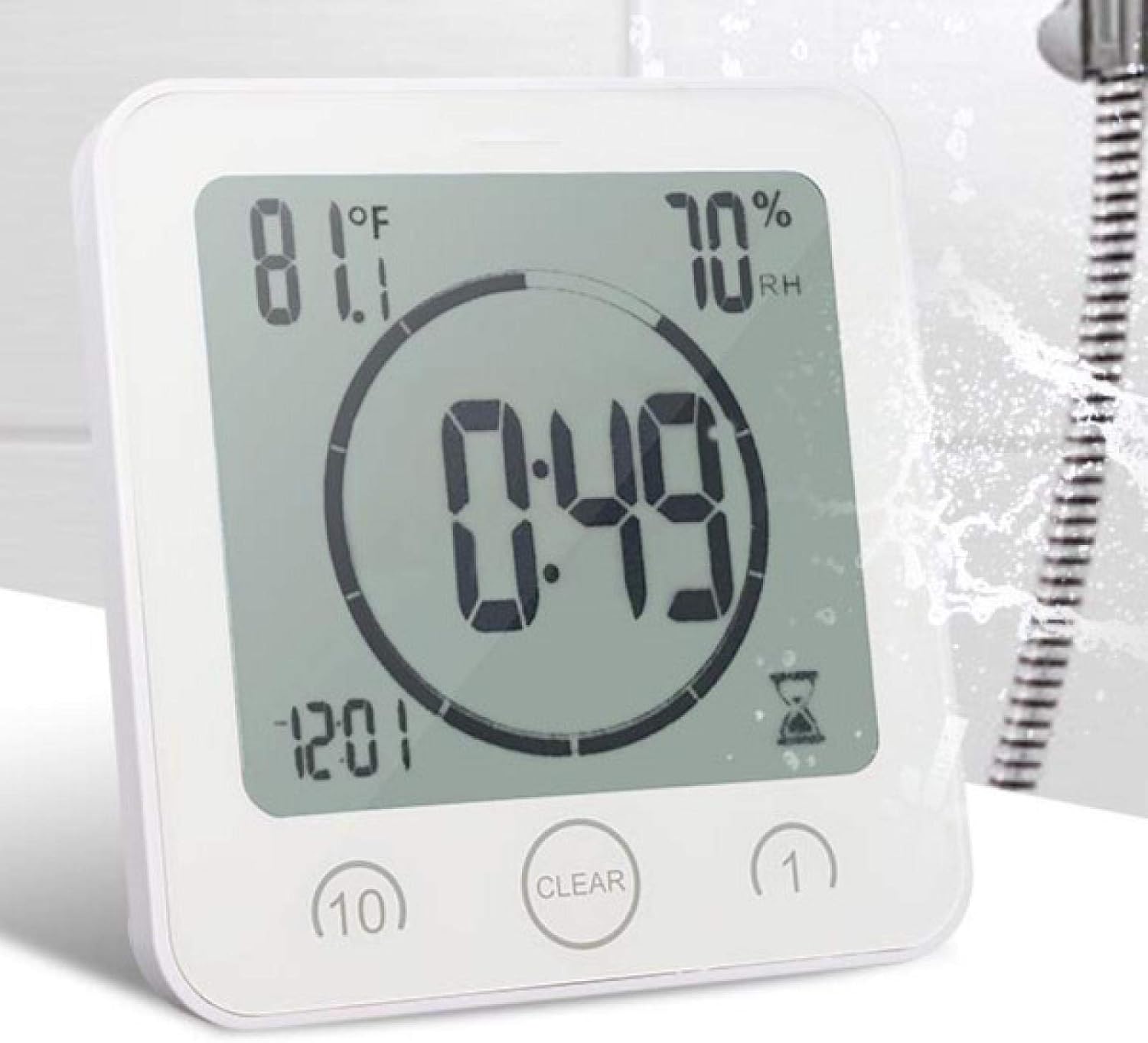 BTZHY Waterproof Digital Wall Clock with Alarm and Temperature Humidity Display