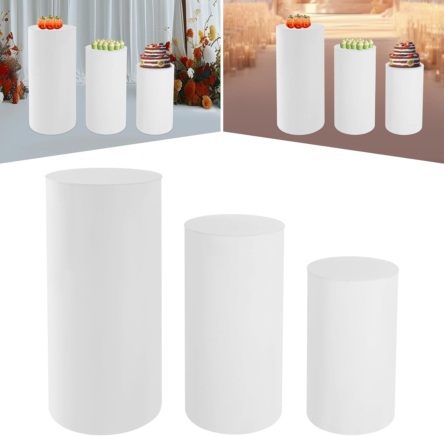 3PCS White Cylinder Pedestal Stand for Wedding Display