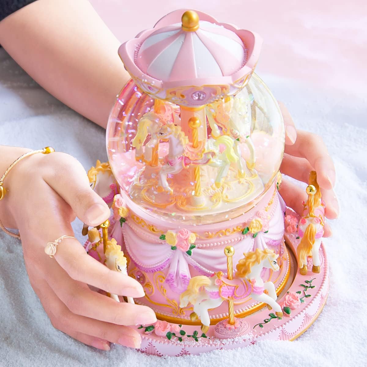 Carousel Snow Globe Music Box Birthday Gift for Girls
