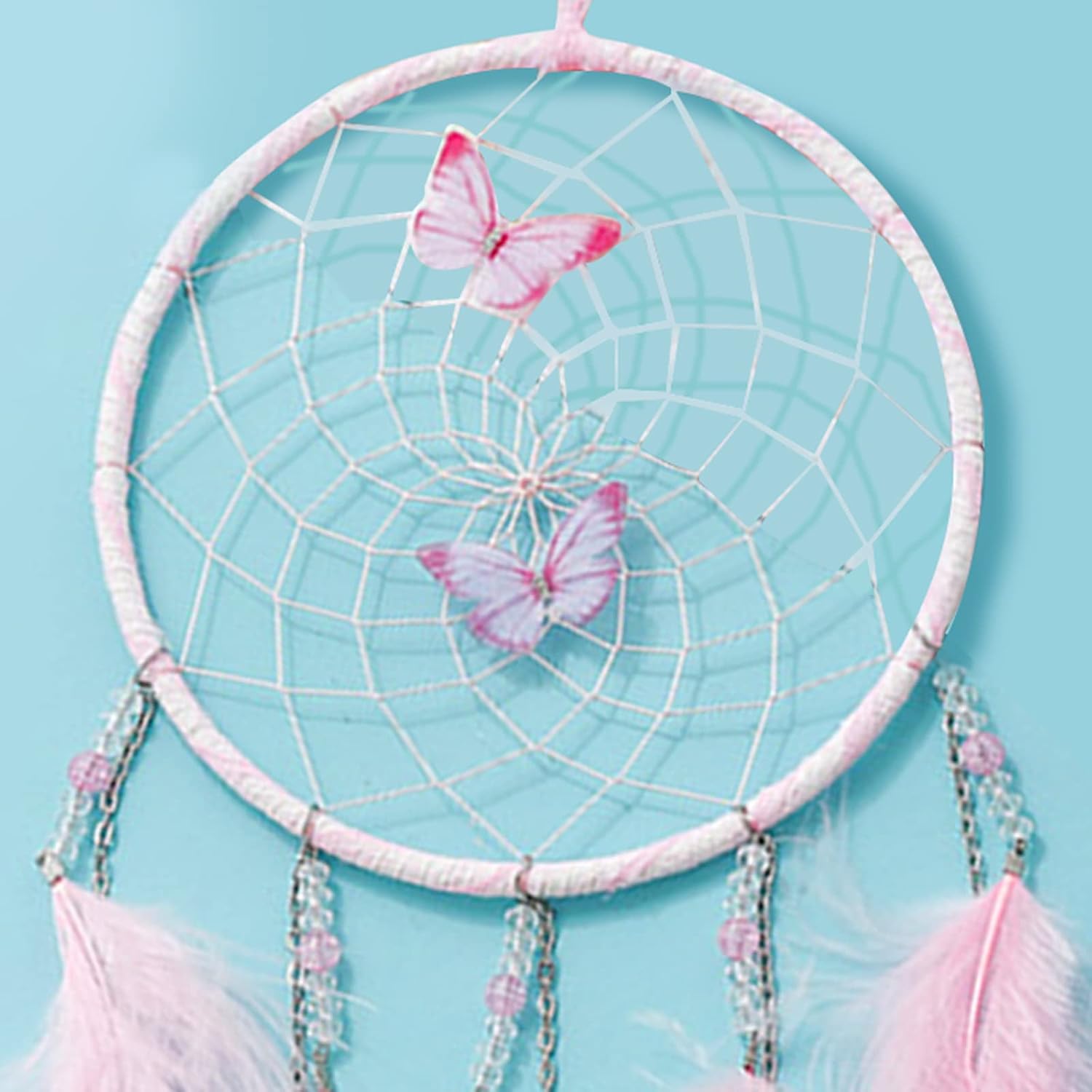 Pink Butterflies Dream Catcher Handmade Wall Decoration