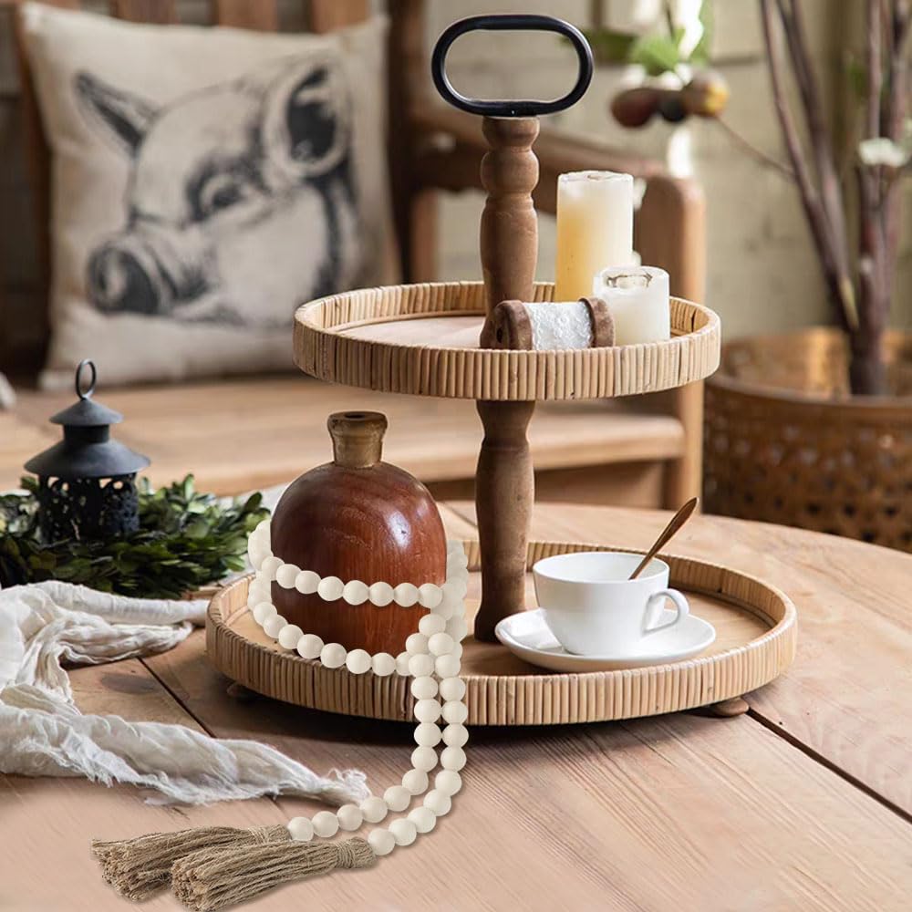 58 Inch Wooden Bead Garland with Tassel Boho Farmhouse Decor